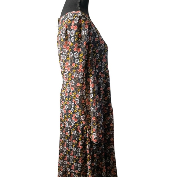 LOFT Black Midi Sundress with Long Bell Sleeves and V-Neckline - Picture 6 of 11